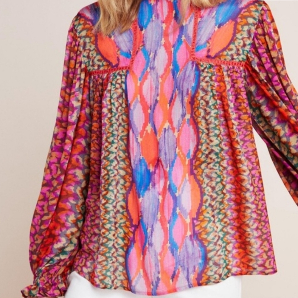 Anthropologie Bl-nk Miranda Peasant Blouse - M - Pink floral multi- NWOT